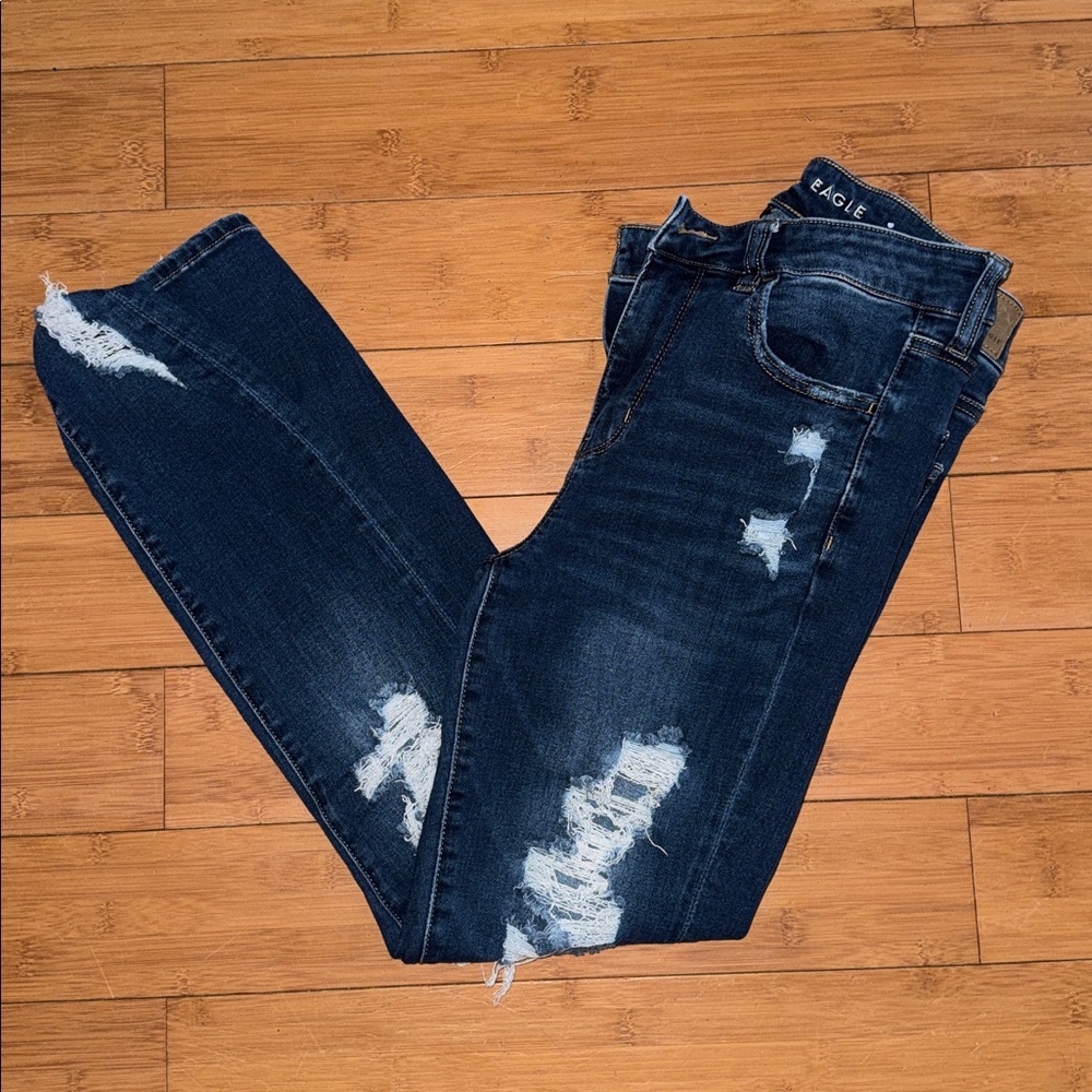 American Eagle Outfitters Dark Blue Ripped Skinny Jeans
